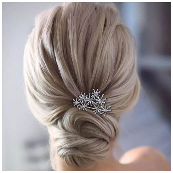 Iaceble Rhinestone Snowflake Hair Comb Barrette Silver Snow Hair Side Comb Crystal Weddings Headpieces Chirstmas Cz Snowflake Hair Piece Decorative Hair Accessories for Women and Girls Headdress