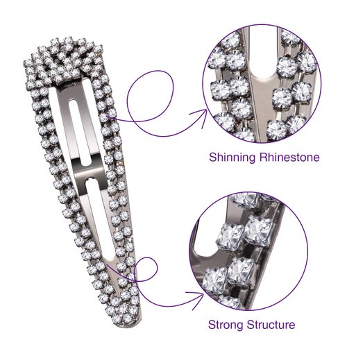 6 Pieces Rhinestone Hair Clips 3 Inch Snap Hair Barrettes Bridal Hair Barrettes Pins for Women Girls Wedding Hairpins Hair Accessories (Black, Silver, Gold)