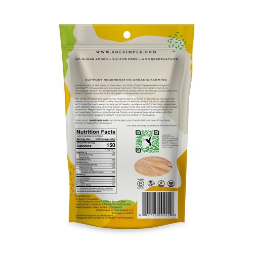 Sol Simple Solar Dried Pineapple Snack, Gluten & Preservative Free, No Sugar Added, USDA Organic, Non-GMO, Vegan & Kosher, Ethical Trade From Nicaraguan Smallholder Farmers, 6oz, Pack of 2