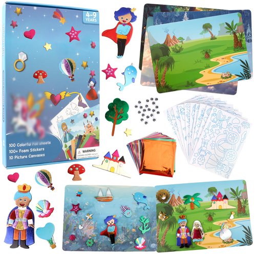 Foil Art Kit for Kids, Art Craft Activity No Mess Creative Art Boys Toys Age 8-10,DIY Printing Art Supplies for Girls Ages 8-12,Idea Birthday Halloween Easter Christmas Stocking Stuffers for Kids,Blue