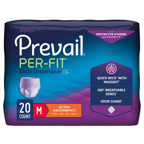 Prevail Per-Fit for Women Daily Protective Underwear, Pull-up Disposable Adult Diaper for Women, Extra Absorbency, Medium, 20 Count Bag