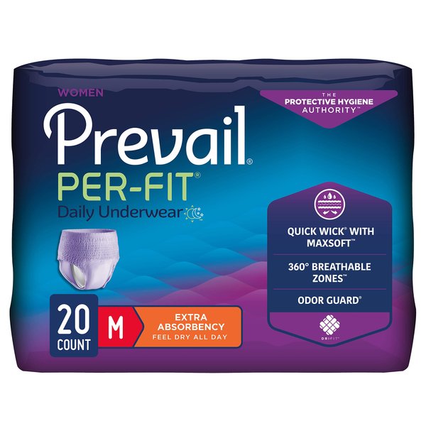 Prevail Per-Fit for Women Daily Protective Underwear, Pull-up Disposable Adult Diaper for Women, Extra Absorbency, Medium, 20 Count Bag