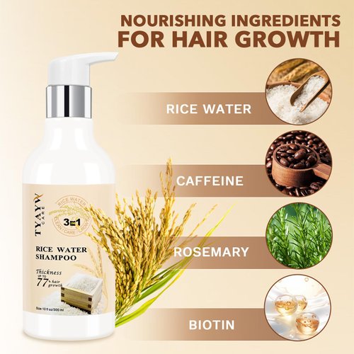 Rice Water Hair Growth Shampoo, Volumizing Shampoo for Hair Loss and Thinning hair, Natural Thickening Shampoo with Biotin Rosemary Caffeine,Promote Strengthen Hair Shaft for Men&Women10fl oz
