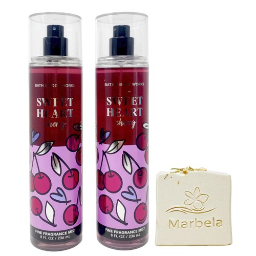 Bath & Body Works Sweet Heart Cherry - Pack of Two - Fragrance Mist With Wild Jasmine Soap.