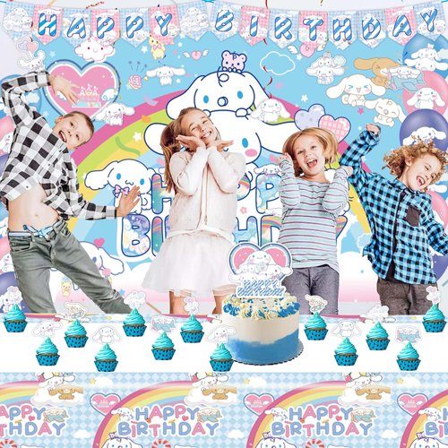 Kawaii Birthday Party Supplies Decorations Include Happy Birthday Banner, Balloon, Backdrop, Tablecloth, Hanging Swirls for Girls Birthday Party Supplies