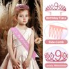 9th Birthday Decoration for Girl,It's My 9th Birthday Sash Rhinestone Crown Happy Birthday Cake Topper Foil Balloon for Girls Birthday Gift Party Decorations Supplies (Rose 9th)