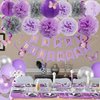 72Pcs Purple Birthday Party Decorations for Girls Women, Lavender Purple and Sliver Butterfly Party Decorations Supplies Balloons Happy Birthday Banner Circle Dots Paper Lanterns Pom Hanging Swirls