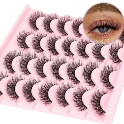 False Lashes Natural Look Wispy Mink Eyelashes Short Cat Eye Lashes Extension 12mm 14 Pairs Natural Manga Strip Fake Eyelashes Pack by TNFVLONEINS