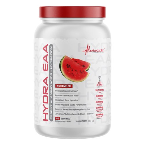 Metabolic Nutrition Hydra EAA, 1000g of Essential Amino Acids + Hydration, EAAs, BCAAs, Glutamine, Electorlytes, Coconut Water & Glycerol, Amazing Flavors (Watermelon, 1000g)