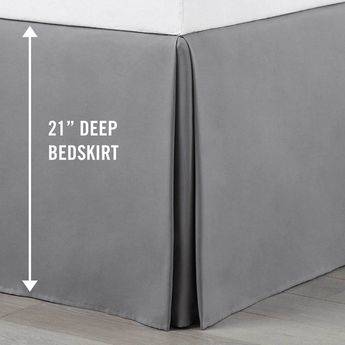 Martex Pleated Bed Skirt - Easy Fit Lightweight 100% Microfiber Dust Ruffle - Pleated Skirt for Queen Beds - Hotel Quality with 21 inch Tailored Drop - Grey Queen Bed Skirt (Queen, Grey)