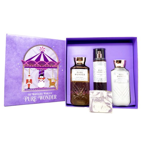 Bath & Body Works Pure Wonder - Gift Box Set - Fine Fragrance Mist, Body Wash and Body Lotion With a Lavender Dreams Bar Soap