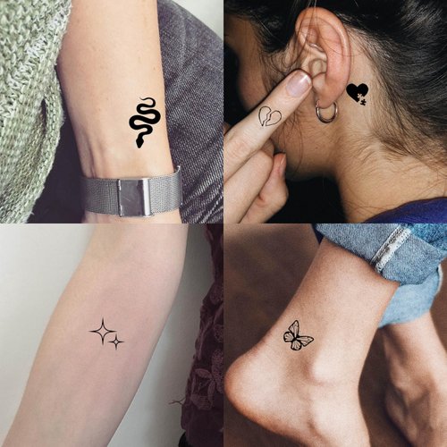 JOEHAPY 28 Sheets 504 PCS Tiny Small Temporary Tattoos For Women Men Finger Hands, Cartoon Bohemia Fake Tattoo Stickers For Kids Boys Girls, Bulk Cute Black Long Lasting Vintage Tatoos Neck Cholo