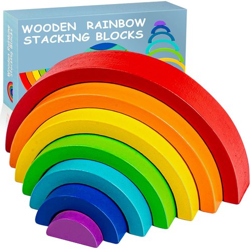 Wooden Rainbow Stacking Toy, Wood Rainbow Stacker Arch Game, Montessori Arch Bridge Rainbow Building Blocks, Colorful Stacking Blocks Puzzles for Kids 2 3 4 5 Years Old, Rainbow Decor Toys