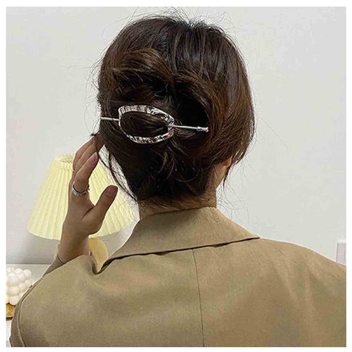 Iaceble Boho Minimalist Hairpin Cuff Bun Pin - Silver Ponytail Holder Clips and Decorative Hair Accessories for Women and Girls