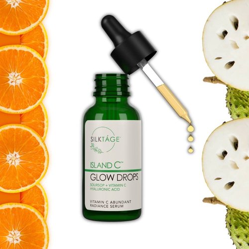 SILKTÁGE Island C Glow Drops - Anti Aging Soursop Vitamin C Face Serum with Hyaluronic Acid & Bitter Melon - Evens Skin Tone, Wrinkles, 1 Fl Oz