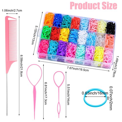 2000 Pcs Elastic Hair Rubber Bands for Girls, 24 Colors Small Girl Hair Ties Baby Hair Ties Elastic Rubber Bands with Hair Loop Styling Tool Hair Accessories for Toddler Baby Girl Hair