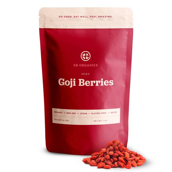 Sun Bay Foods Goji Berries - 1 lb Bag of Organic Non-GMO Vegan Dried Goji Berry - Free of Sulfites, Gluten, Dairy, and Soy