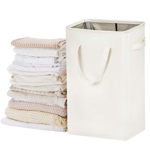 ZERO JET LAG Slim Laundry Hamper With Handles Collapsible Laundry Basket Thin Dirty Clothes Basket Narrow Laundry Bag Foldable Dirty Cloth Hamper 52L (21 inches,Beige)
