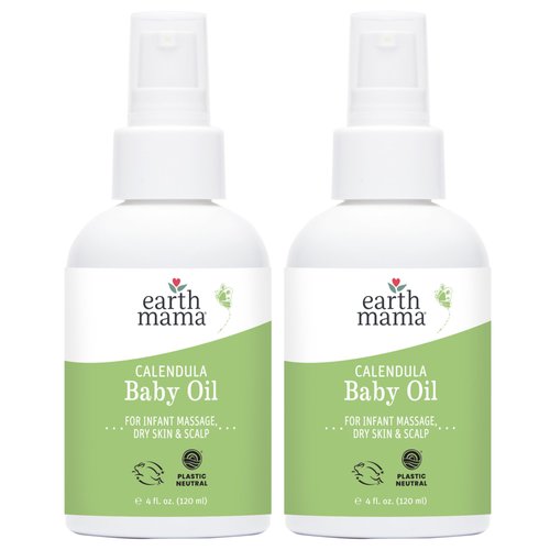 Earth Mama Calendula Baby Oil | Massage Oil for Newborn Skin Care, Dry Skin & Scalp Moisturizer, Fragrance Free, 4-Fluid Ounce (2-Pack)