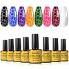 BURANO Crackle Gel Nail Polish, Super Easy Cracked Nail Polish 7 Colors + White Gel Nail Polish Set Air Dry UV Lamp Needed