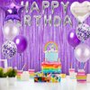 49pcs Purple Silver Birthday Decorations Party Supplies Set, Purple Balloons, Fringed Curtain and Silver 16inch Happy Brthday Banner for Birthday Party
