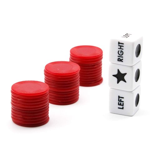 Befantasway Right Left Center Dice Game Set with 3 Dices& 36 Chips - Red, for 13 岁