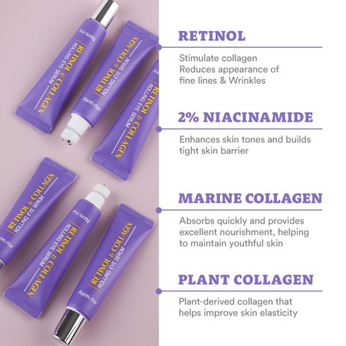 Farmstay Retinol & Collagen Rolling Eye Serum for Dark Circles and Puffiness - Puffy Eye Bags, Fine Lines, Dark Circles, and Wrinkles Correction Eye Serum - Korean Eye Cream 0.84 Fl. Oz.