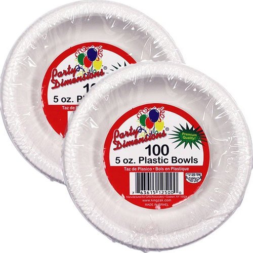 Party Dimensions 200 Count Disposable Plastic Bowls, 5 oz, White