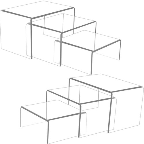 Ouskr 6 Pcs Acrylic Risers for Display, Acrylic Display Riser, Clear Display Stands for Shelf Dessert Cupcake Candy Food Tabletop Collectibles Product Bar Action Figure Jewelry Showcase (3- 4- 5 IN)