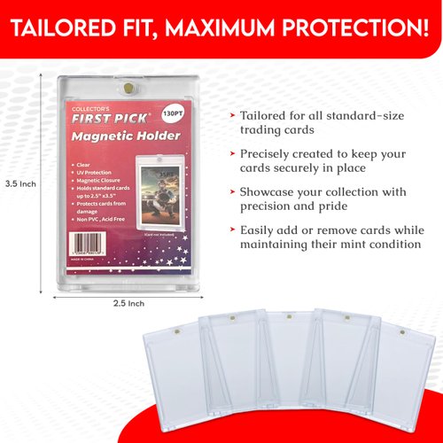 (5) 130PT Premium One Touch Magnetic Card Holder UV Protection - Ultra Clear - PVC FREE - Thick Trading Card Holder Card Protector Magnetic Card Case For Trading Cards Sports Cards Holder Case