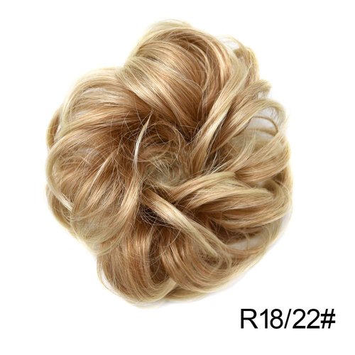 Messy Rose Bun Hair Piece Synthetic Hair Scrunchies Extension Curly Wavy With Elastic Rubber Band Ponytail Hair Extensions Updo Hairpieces for Women Girls(R18/22# Light Ash Brown&Brown Auburn)