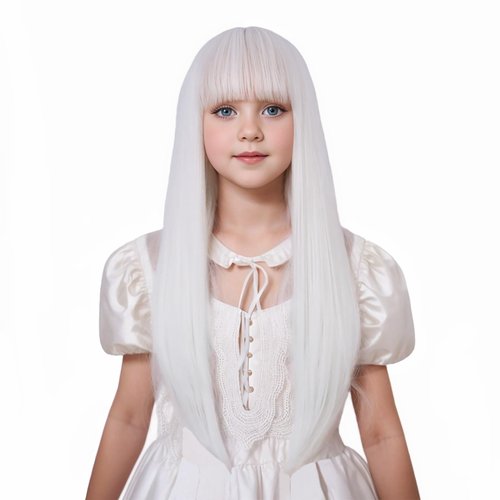 Edivd White Wig for Kids Long White Wig with Air Bangs for Girls Long White Straight Wig for Chil...