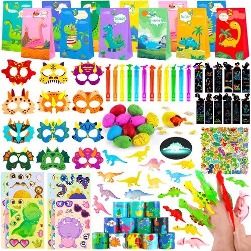 Miucat Dinosaur Party Favors Serve 12, Dinosaur Birthday Party Supplies, Dino Party Favor Bags for Boys Birthday, Dinosaur Goodie Bags Fillers Pinata Stuffers, Dinosaur Themed Party Toys