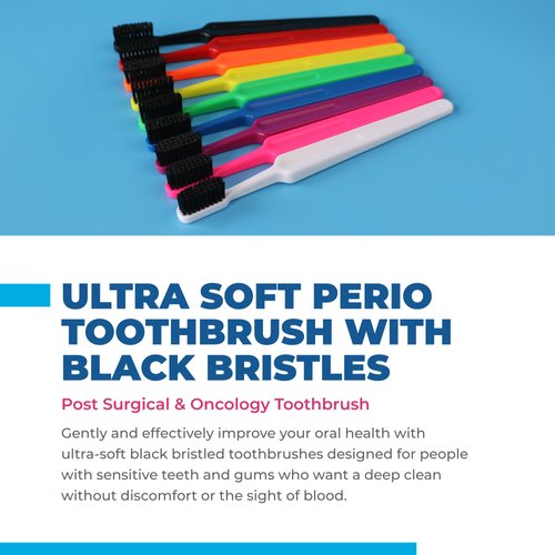 Tess Oral Health Ultra Soft Periodontal Toothbrush with Black Bristles - Post Surgical & Oncology Ultra-Soft Bristle Toothbrush (1 Dozen) - Gentle Care for Sensitive Smiles