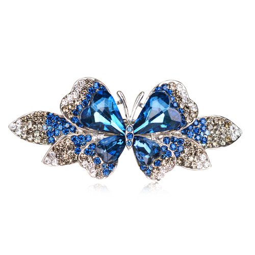 Sankuwen Crystal Rhinestones Hair Barrette French Hair for Women Small Hairpin for Mom Butterfly Hair Clips (Deep Lake Blue)