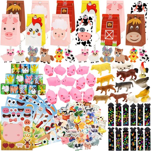 ANPHILE Farm Party Favors, 134 PCS Farm Birthday Party Supplies, Barnyard Birthday Party Supplies, Party Favors for Kids, Return Gifts for Kids Birthday, Goody Bag Stuffers