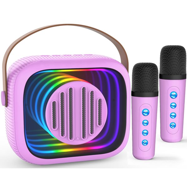 Karaoke Machine for Kids Adults, Portable Mini Karaoke Speaker with 2 Wireless Microphones, Stereo Sound and Colorful Lights, Toys Birthday Gifts for Girls 4, 5, 6, 7, 8, 9, 10, 12+ Years Old Toddler