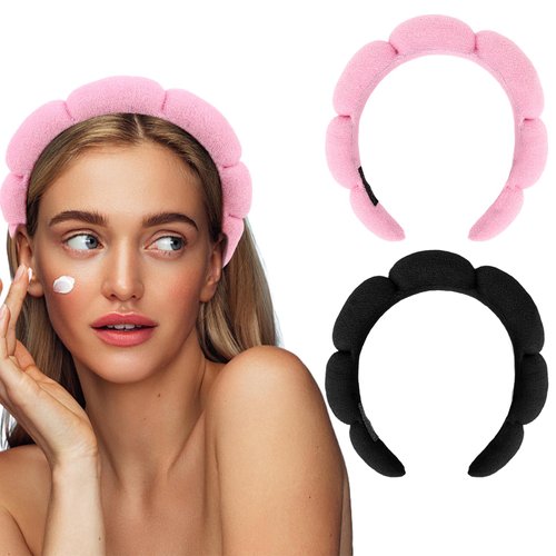 CURASA Spa Headband for Washing Face Pink Skincare Headband Make Up Headbands for Women Puffy Headbands for Girls Hairband for Washing Face Towel Facial Head band Hair Accessories for Women Girls