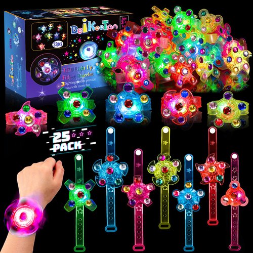 BEIKEETOO 25 Pack LED Fidget Spinner Bracelets Light Up Party Favors for Kids 4-8-12 Valentines Goodie Bag Stuffers Glow in the Dark Party Supplies for Birthday Party Favors