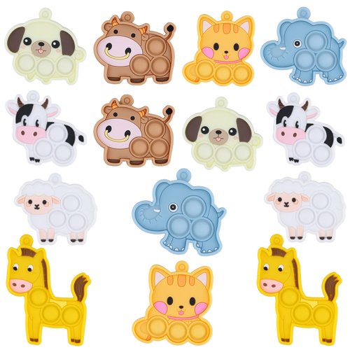 14pcs Animal Pop Fidget Toys Party Favors, Silicone Animal Fidget Sensory Toys Soft Keychain Bubble Popping Toy Packs for Treasure Box Toys Gift Bag Fillers Kids Prize Treasure Box