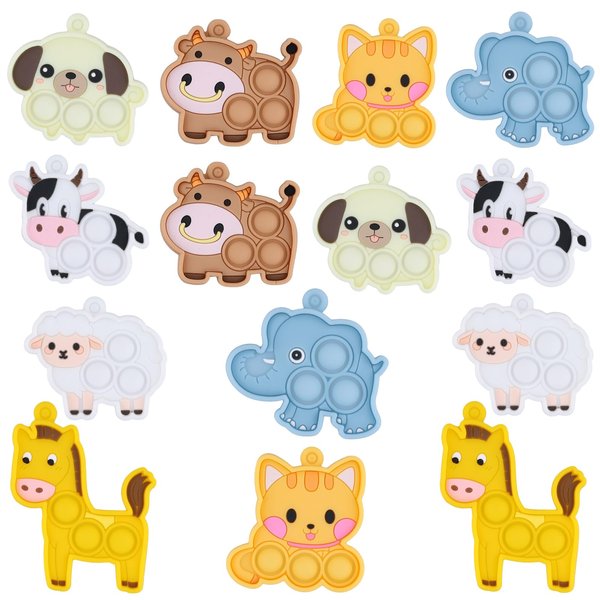 14pcs Animal Pop Fidget Toys Party Favors, Silicone Animal Fidget Sensory Toys Soft Keychain Bubble Popping Toy Packs for Treasure Box Toys Gift Bag Fillers Kids Prize Treasure Box