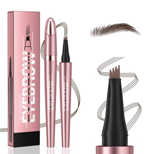 Eyebrow Pen (Dark Brown), 3D Waterproof Microblading Eyebrow Pencil, 4 Tipped Precise Brow Pen, Fine Stroke Natural Contouring Pen, Gifts for Women Mom Sisters Friend Coworker