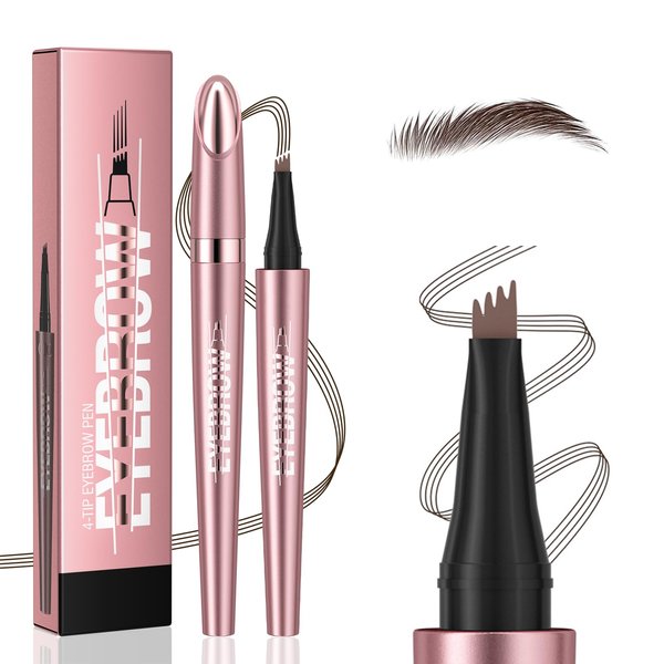 Eyebrow Pen (Dark Brown), 3D Waterproof Microblading Eyebrow Pencil, 4 Tipped Precise Brow Pen, Fine Stroke Natural Contouring Pen, Gifts for Women Mom Sisters Friend Coworker