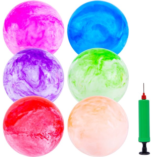 3 otters 6PCS Playground Balls, 8.5 Inches Marbleized Bouncy Balls for Kids Inflatable Kickballs Dodge Balls with Air Pump, for Kids Adult Indoor & Outdoor Sports Games Birthday Gifts Party Favors