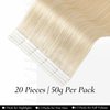 Hyssiet Tape In Hair Extensions Real Human Hair Silky Straight Invisible 22 Inch Platinum Blonde 20Pcs 50G Tape Cabello Humano Extensiones