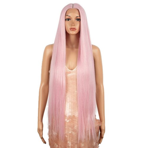 Style Icon 38" Super Long Straight Wigs Lace Front Wigs 6" Deeper Middle Part Lace Hairline Pink Wig (38", PINK15)