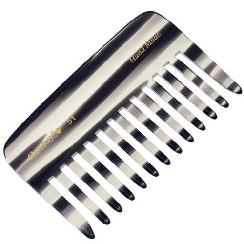 Giorgio G51 Graphite Small Travel Purse Hair Detangling Comb, Wide Teeth Pocket Comb for Thick Curly Wavy Hair. Hair Detangler Comb For Wet and Dry Everyday Care. Handmade of Cellulose, Saw-Cut Hand Polished