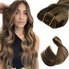 Sew in Hair Extensions Real Human Hair, Dark Brown Balayage Ash Brown Hair Extensions Real Human Hair Bundles Weft Hair Extensions Human Hair 100G 18 Inch Hand Tied Weft Hair Extensions Human Hair