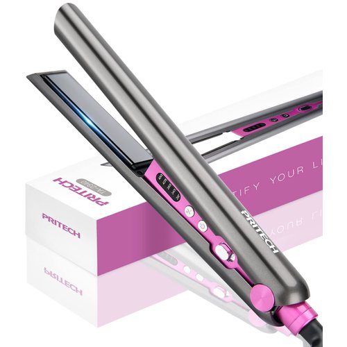 PRITECH Ceramic Hair Iron (TA-2340), 1 inch, Hair Straightener and Curling Iron, Adjustable Temperature, Fast Heat Up, Auto Shut-Off, Dual Voltage, Safety Lock, 450°F