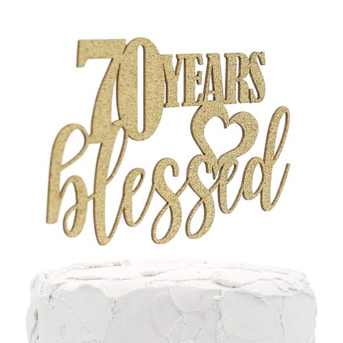 NANASUKO 70th Birthday Cake Topper - 70 years blessed - Double Sided Glitter - Premium quality Made in USA